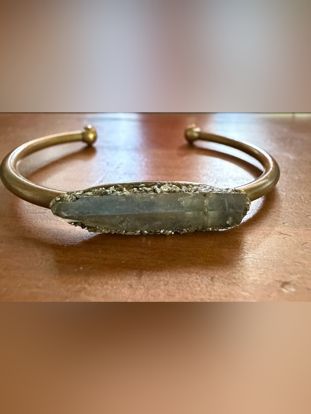 Marly Moretti kyanite pyrite brass cuff bracelet